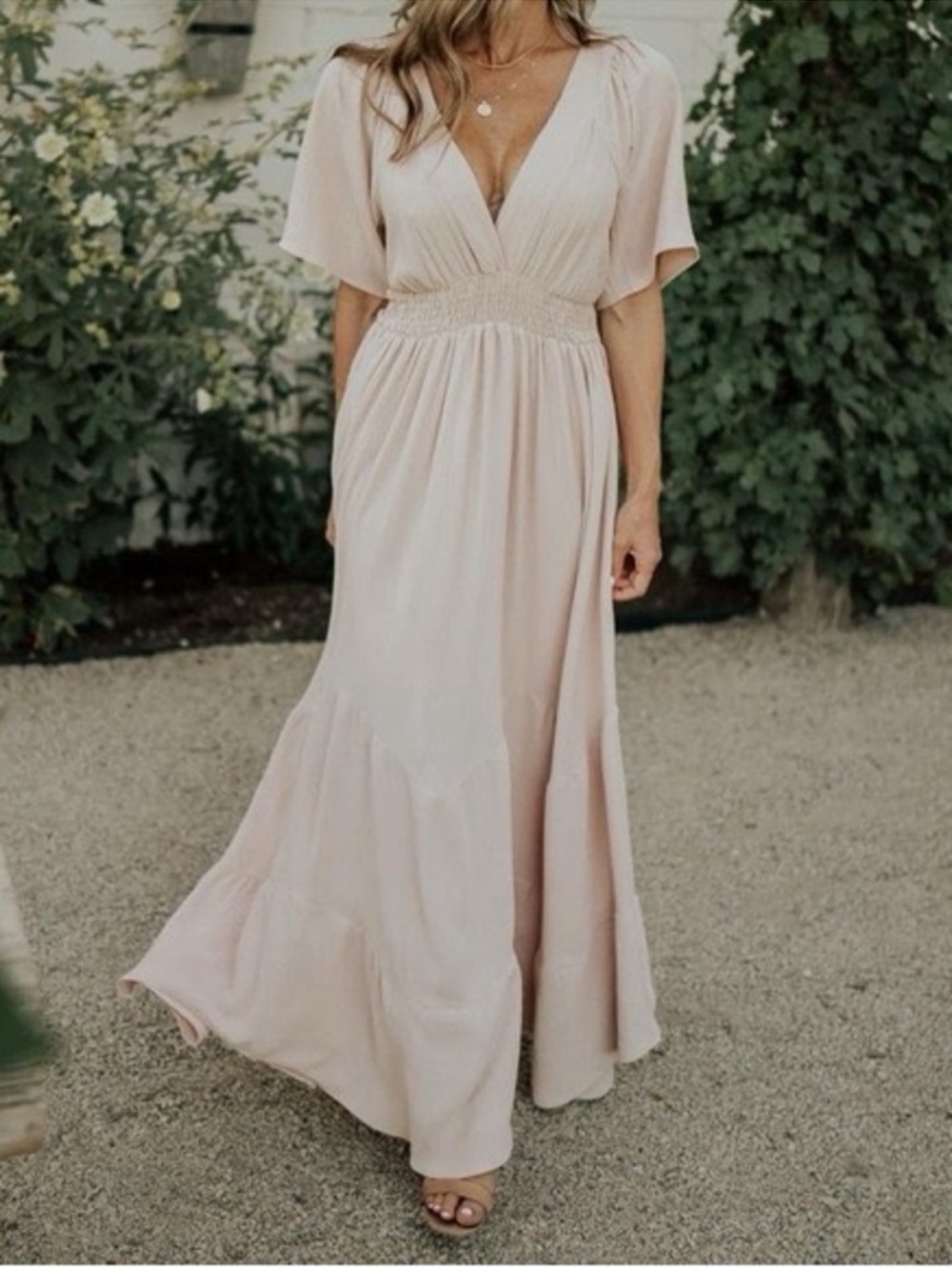 Baltic Born Delilah Elegant V-Neck Maxi Dress in Blush